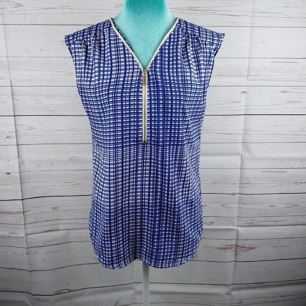 New York & Company Top Women’s Size XS Sleeveless Pullover Blouse Blue White